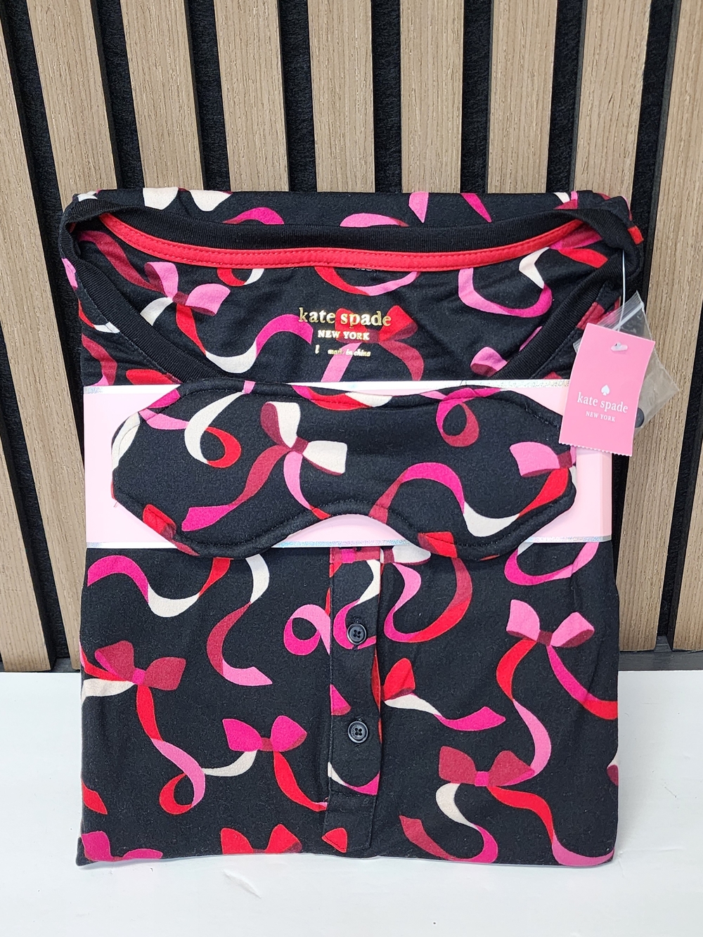 KATE SPADE Henley Soft Jogger Pajama Set with Eye Mask Size L NEW